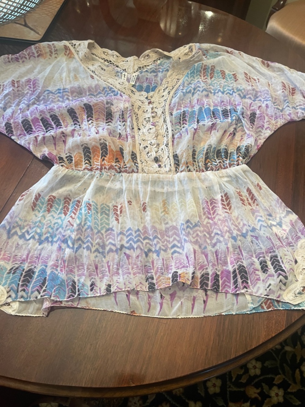 Free People Multicolor Chevron Lace-Trim Peplum Tunic